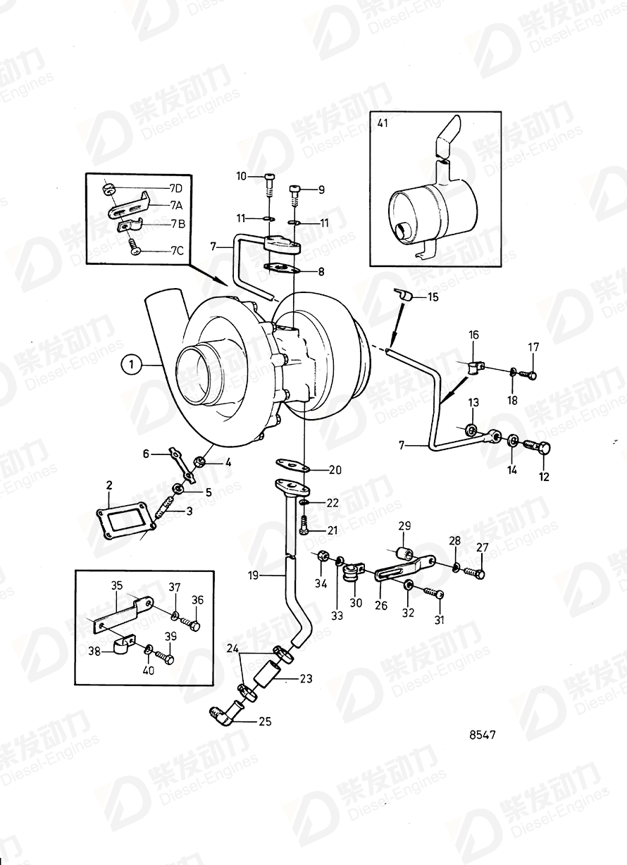 volvo penta Oil return pipe 849103 Drawing